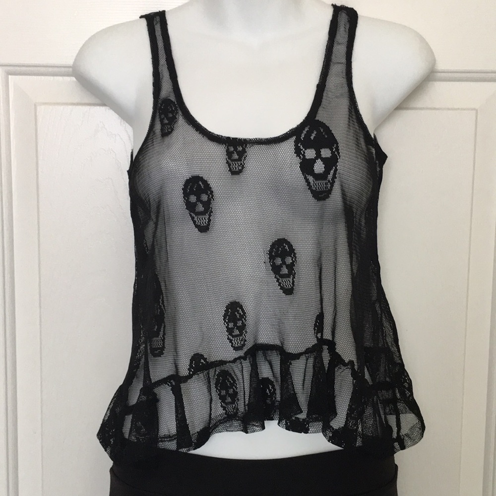 Mesh Skull Crop Tank Top